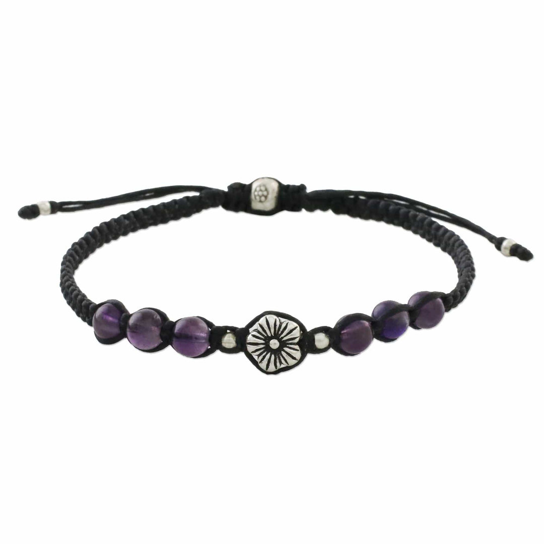 Floral Amethyst and Karen Silver Beaded Bracelet - Calm and Tranquil