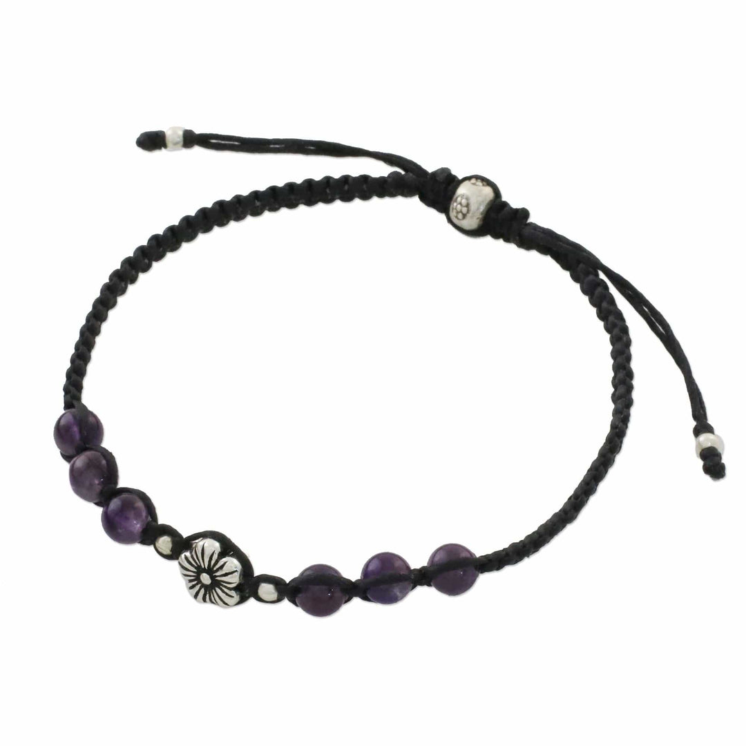 Floral Amethyst and Karen Silver Beaded Bracelet - Calm and Tranquil