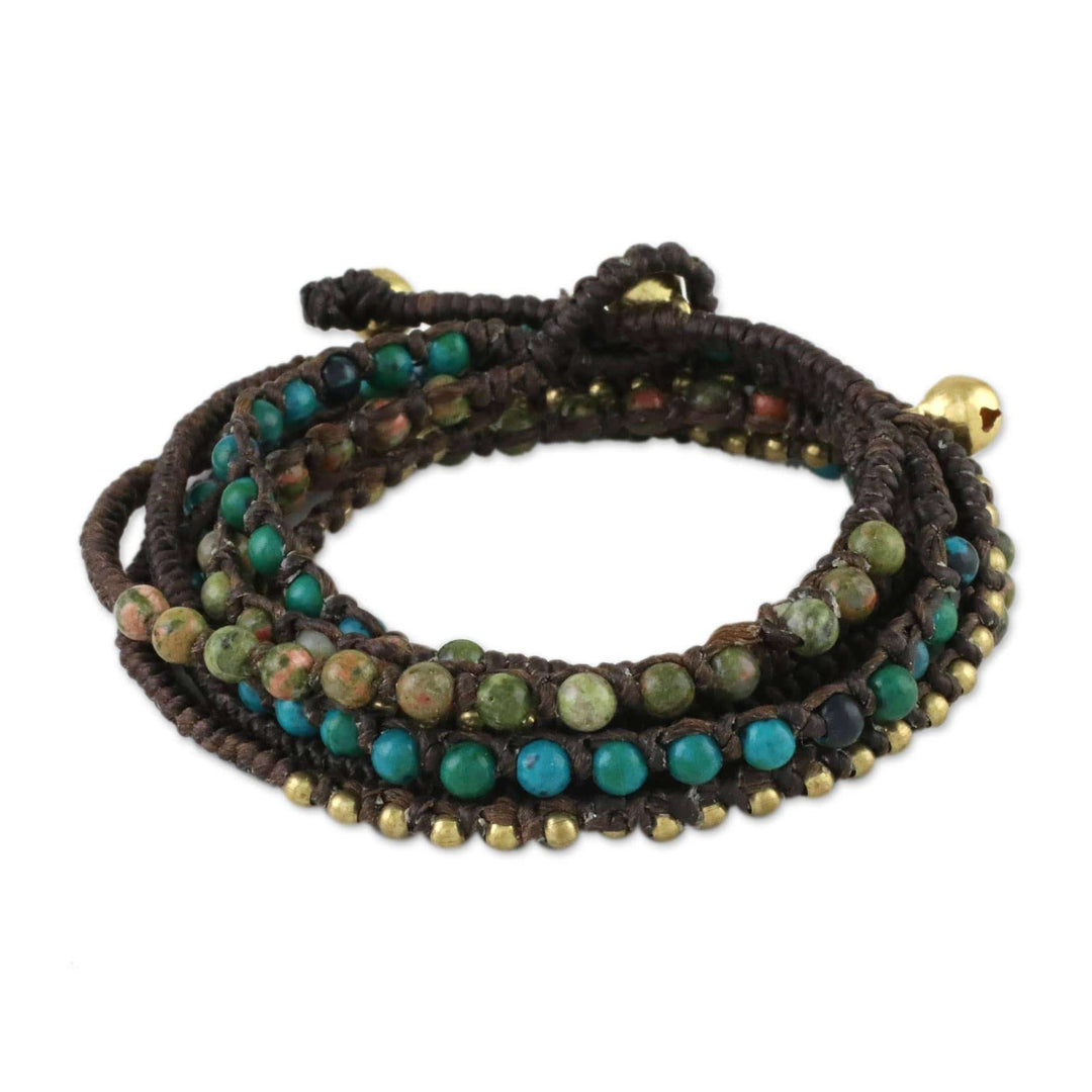 Serpentine and Unakite Beaded Wrap Bracelet - Voice of the Forest