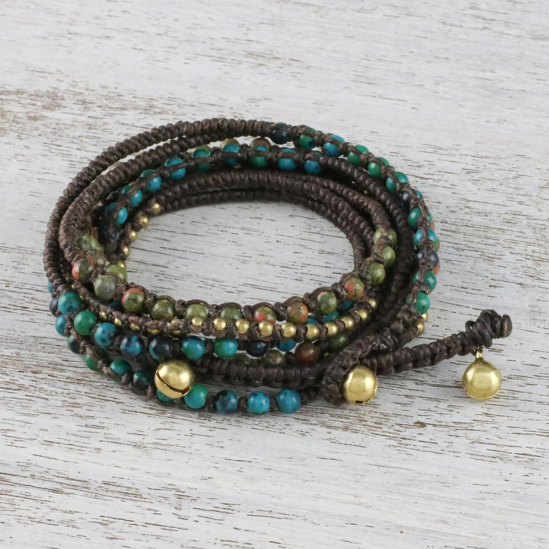 Serpentine and Unakite Beaded Wrap Bracelet - Voice of the Forest
