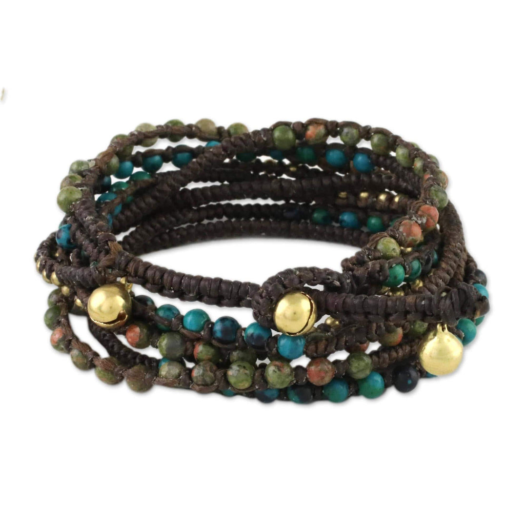 Serpentine and Unakite Beaded Wrap Bracelet - Voice of the Forest