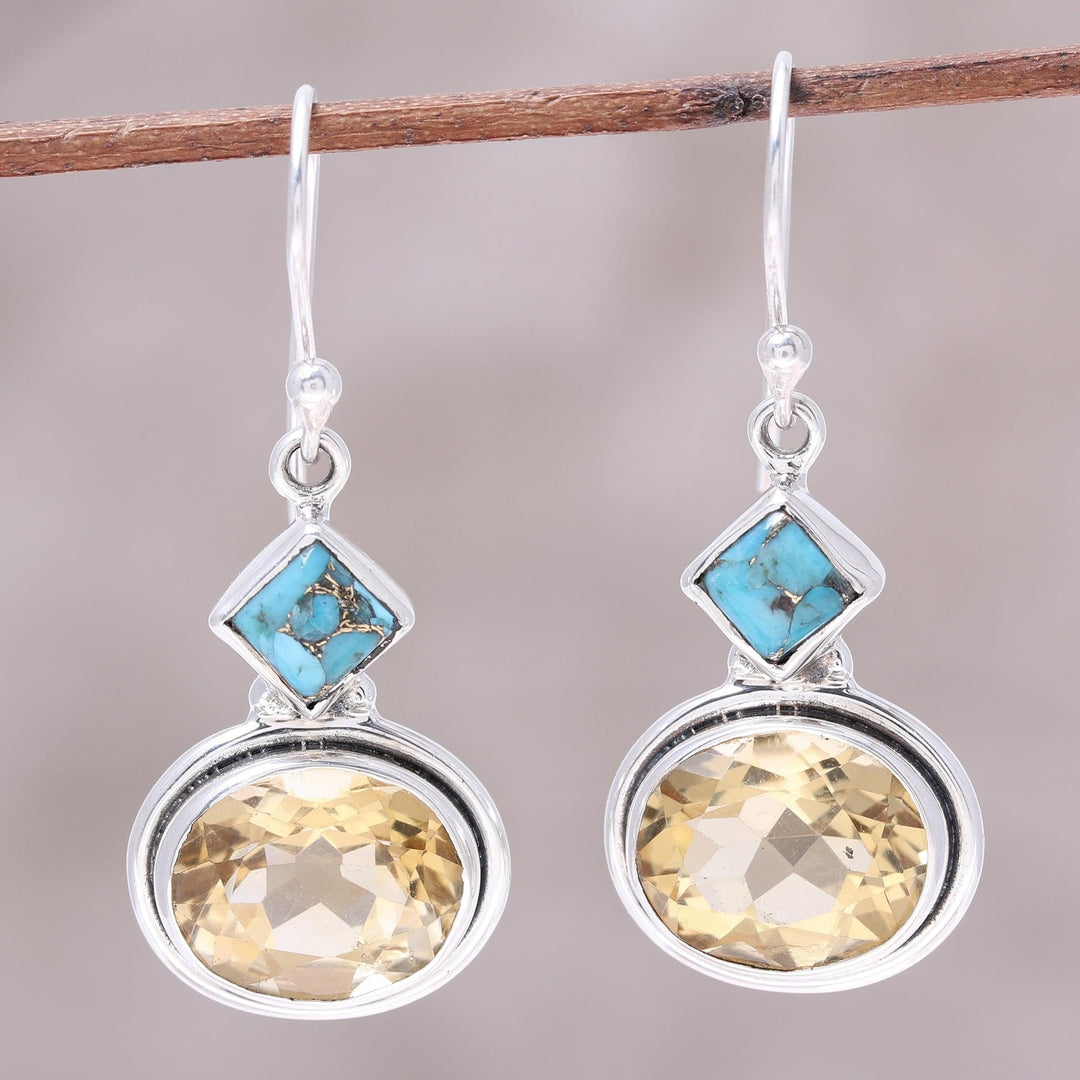 Nine-Carat Citrine and Composite Turquoise Earrings - Watery Gold