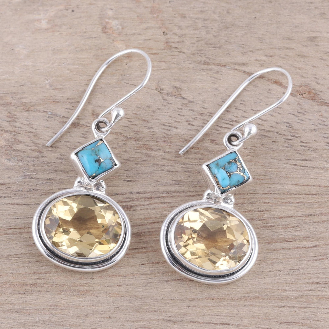 Nine-Carat Citrine and Composite Turquoise Earrings - Watery Gold