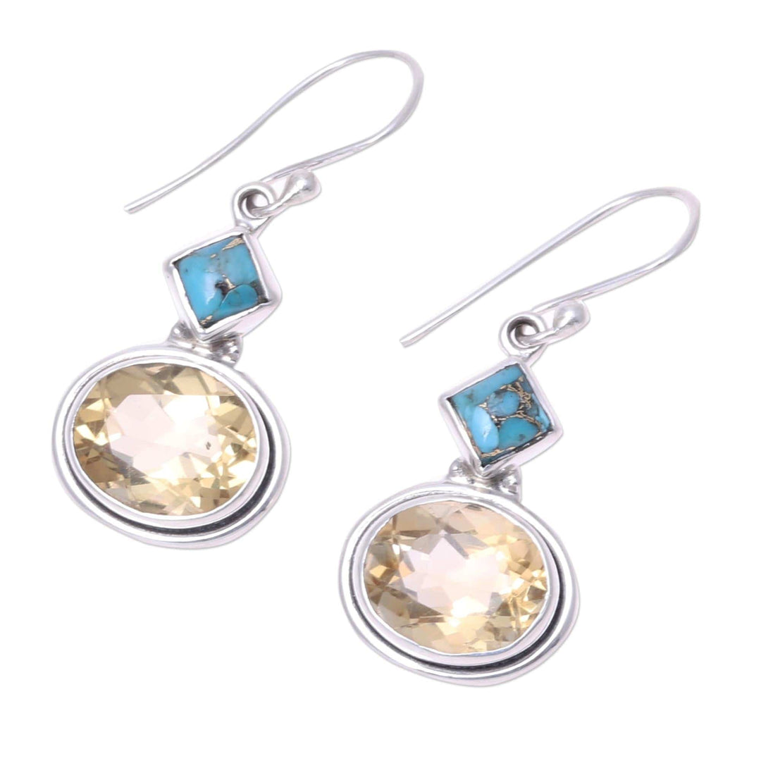 Nine-Carat Citrine and Composite Turquoise Earrings - Watery Gold