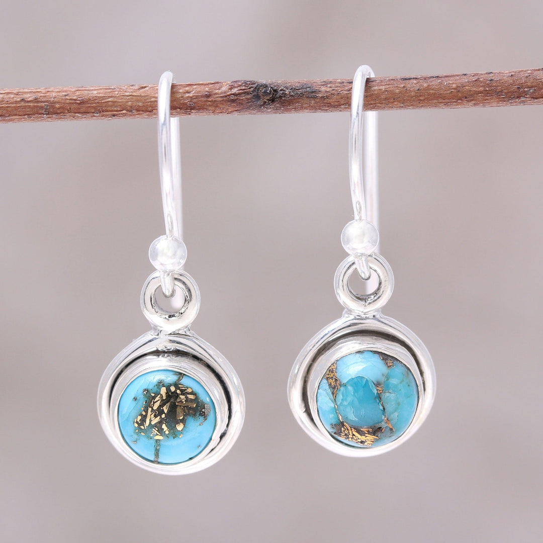Sterling Silver and Blue Composite Turquoise Earrings - Adorable Moon in Blue