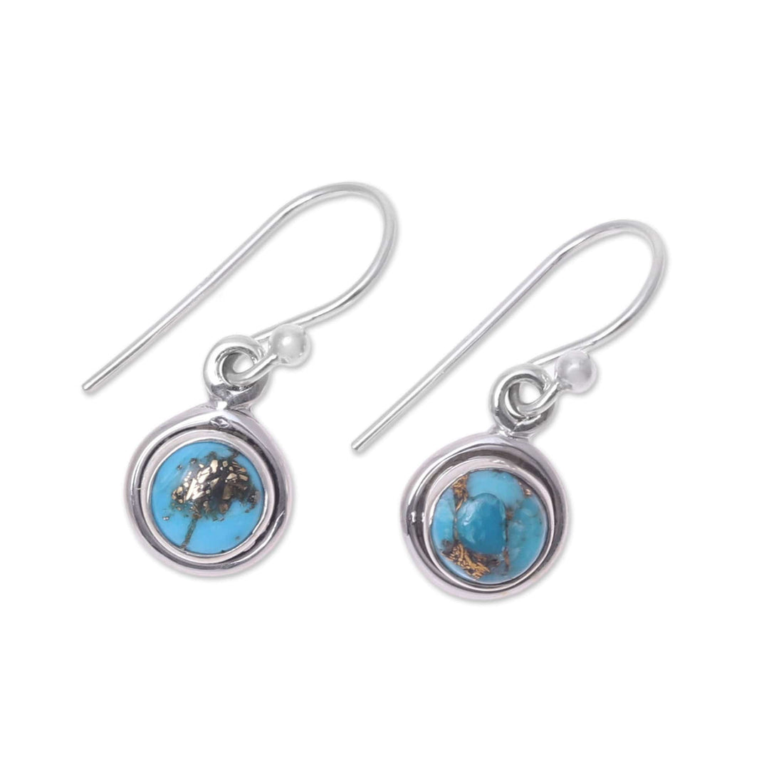 Sterling Silver and Blue Composite Turquoise Earrings - Adorable Moon in Blue