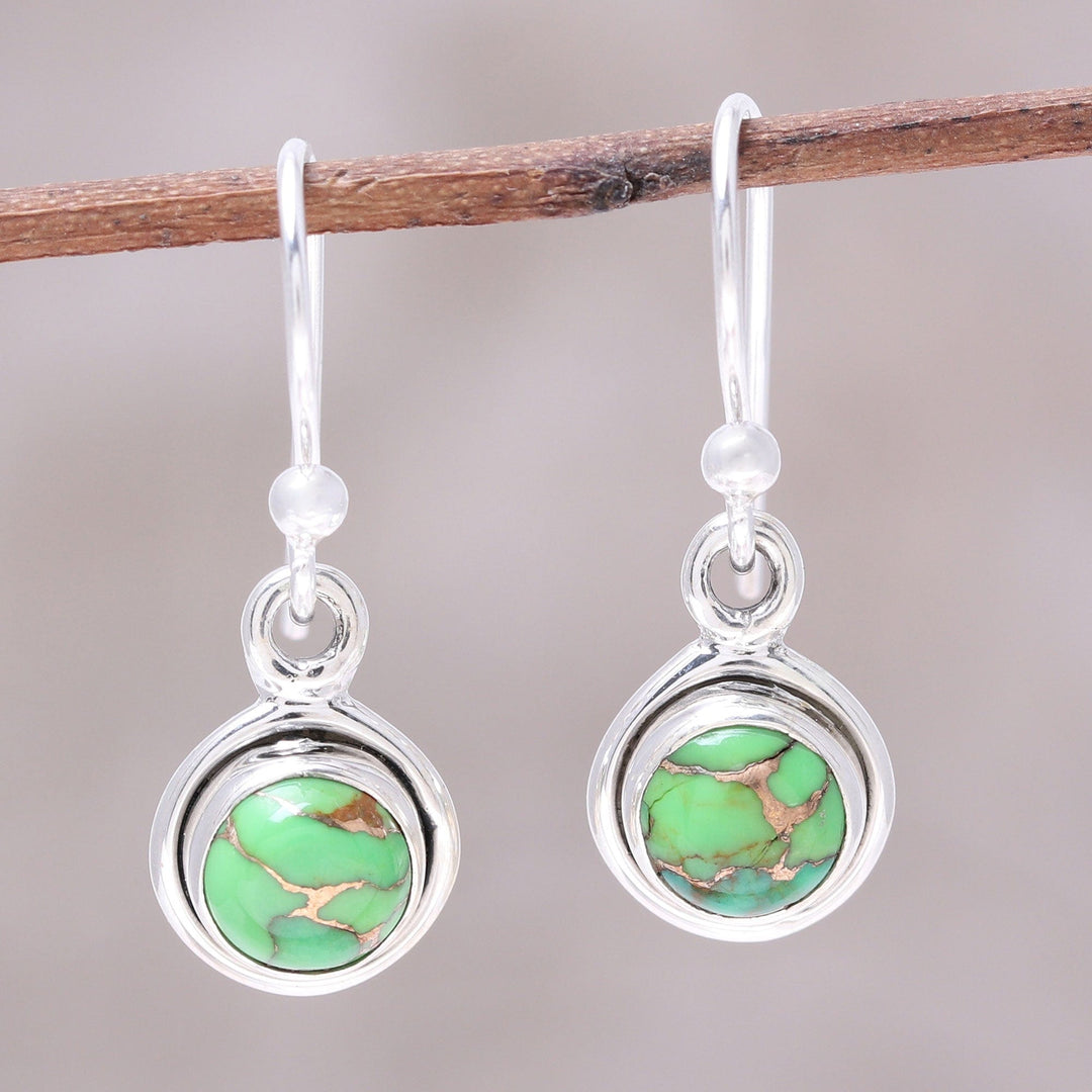 Sterling Silver and Green Composite Turquoise Earrings - Adorable Moon in Green