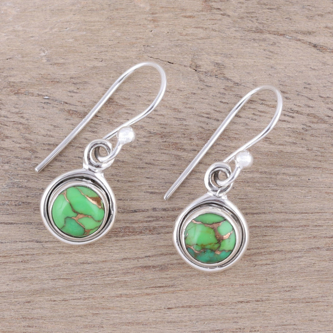 Sterling Silver and Green Composite Turquoise Earrings - Adorable Moon in Green