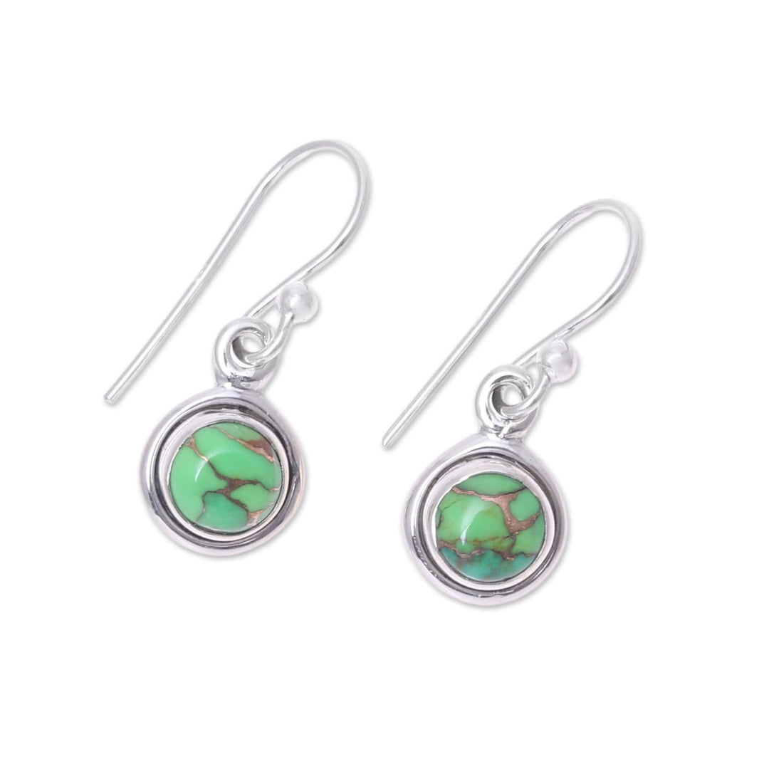 Sterling Silver and Green Composite Turquoise Earrings - Adorable Moon in Green