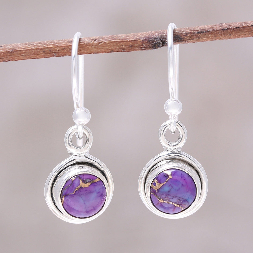 Sterling Silver and Purple Composite Turquoise Earrings - Adorable Moon in Purple