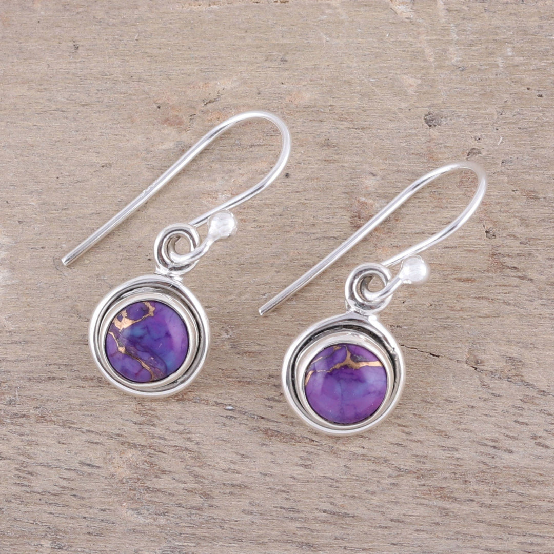 Sterling Silver and Purple Composite Turquoise Earrings - Adorable Moon in Purple