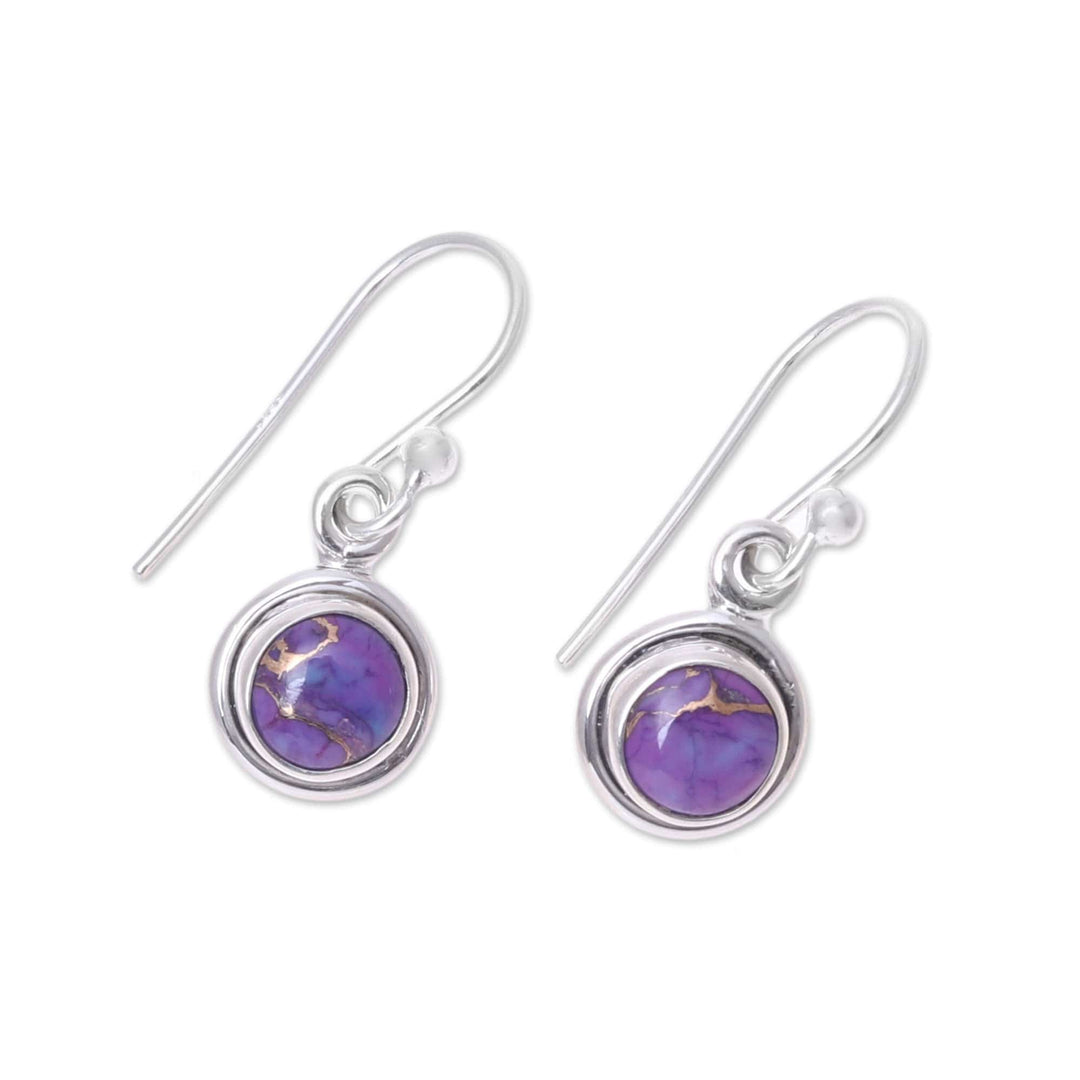 Sterling Silver and Purple Composite Turquoise Earrings - Adorable Moon in Purple