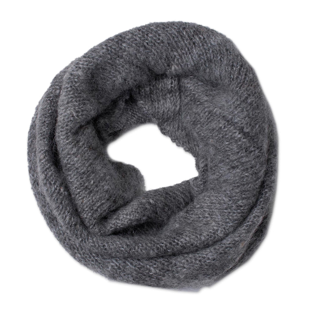 Knit 100% Alpaca Neck Warmer in Smoke from Peru - Natural Smoke