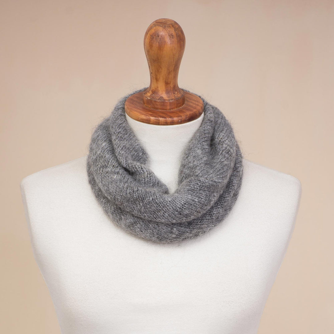 Knit 100% Alpaca Neck Warmer in Smoke from Peru - Natural Smoke