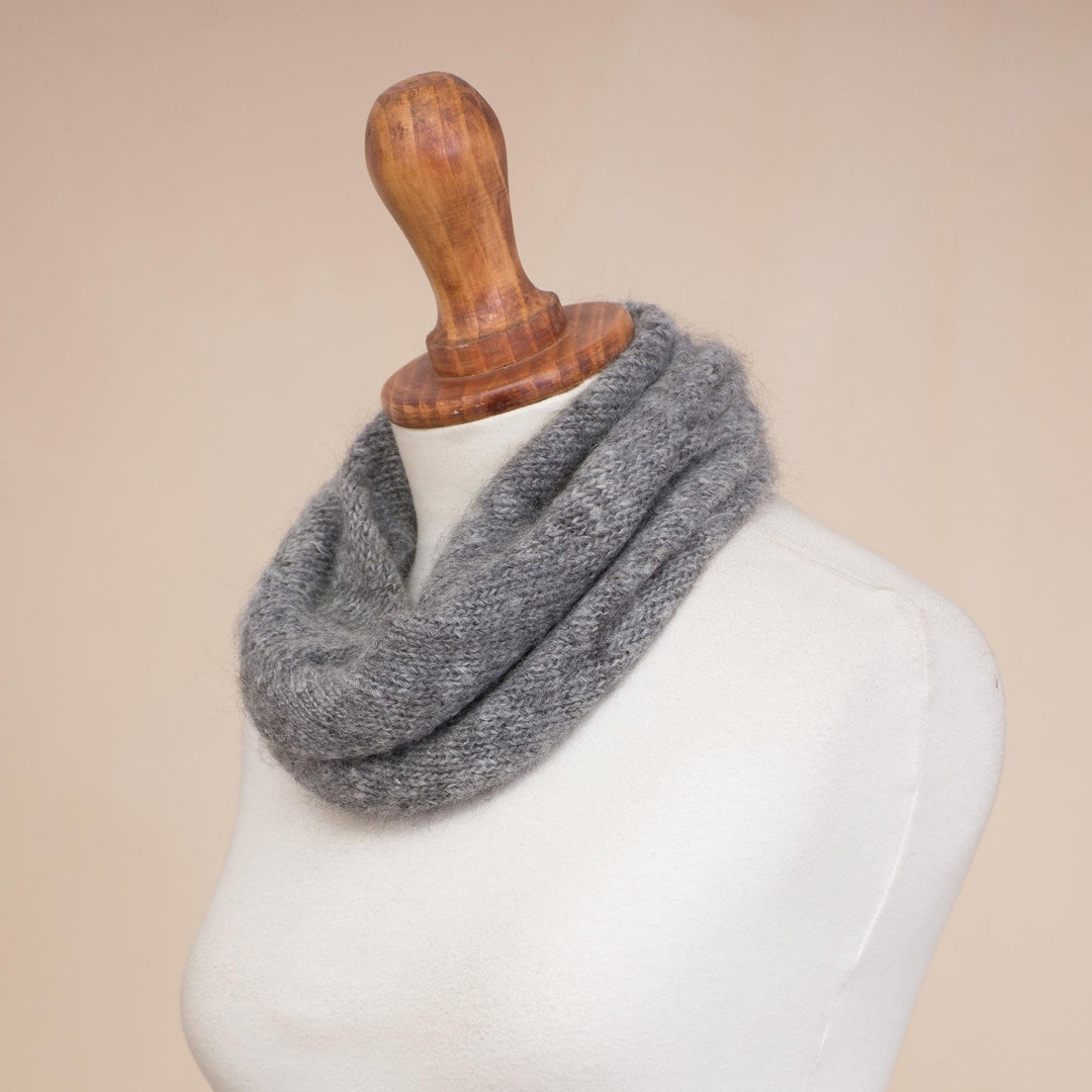 Knit 100% Alpaca Neck Warmer in Smoke from Peru - Natural Smoke