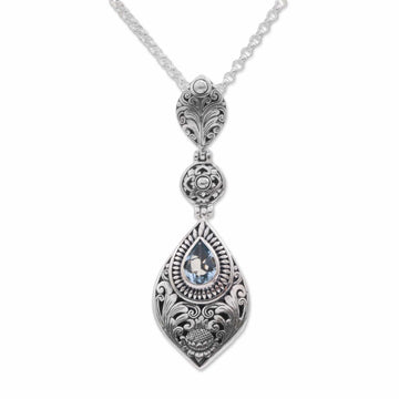 Floral Blue Topaz Pendant Necklace from Bali - Tari Lotus