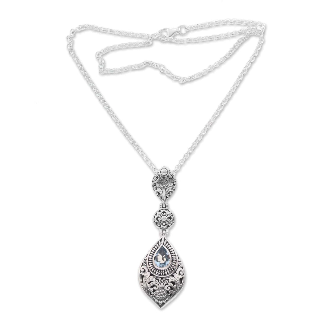 Floral Blue Topaz Pendant Necklace from Bali - Tari Lotus