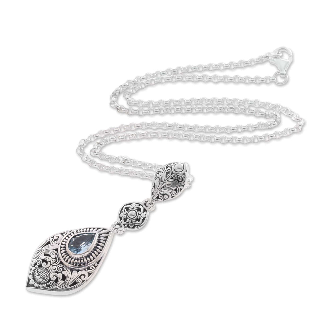 Floral Blue Topaz Pendant Necklace from Bali - Tari Lotus