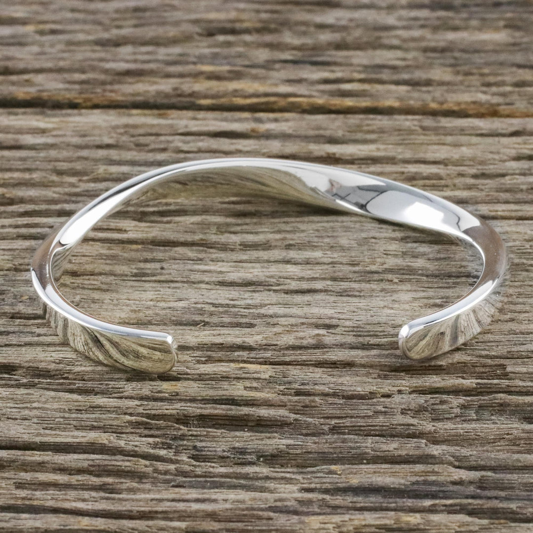 Wavy Sterling Silver Cuff Bracelet from Thailand - Space Wave