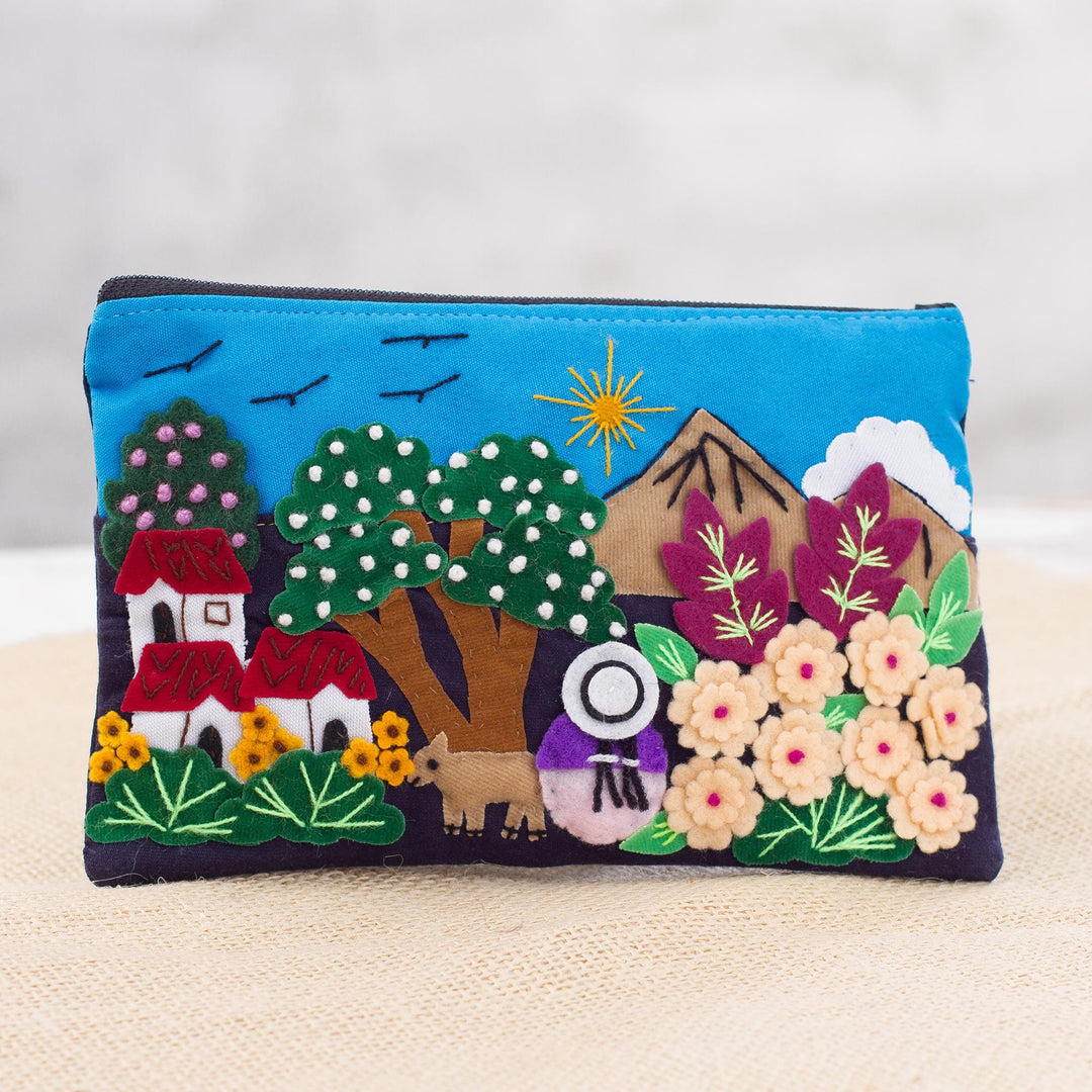 Colorful Andean Dawn Cotton Blend Appliqué Pencil Case - Andes at Dawn
