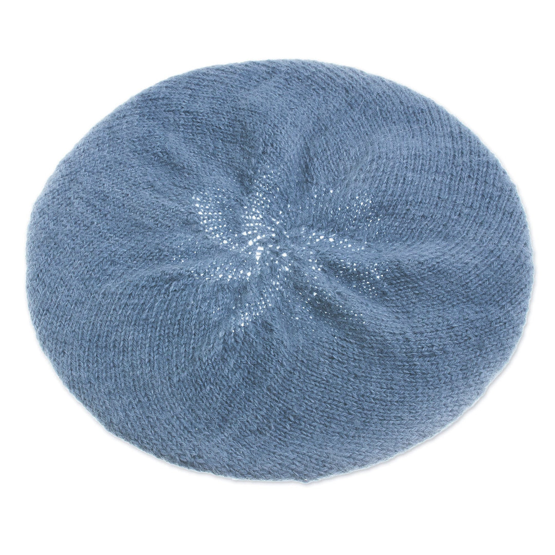 Knit 100% Alpaca Wool Beret in Cadet Blue from Peru - Parisian Andes in Cadet Blue