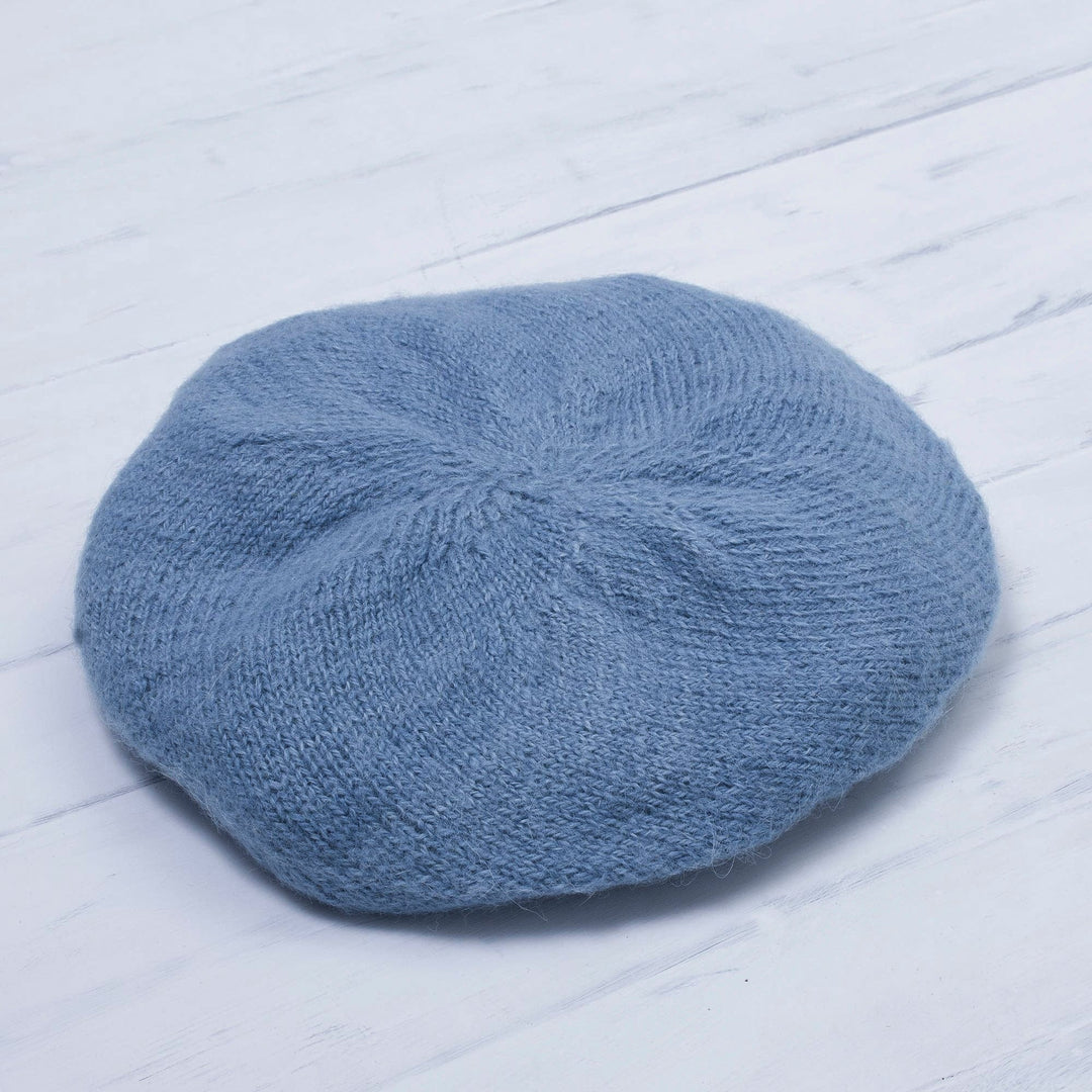 Knit 100% Alpaca Wool Beret in Cadet Blue from Peru - Parisian Andes in Cadet Blue