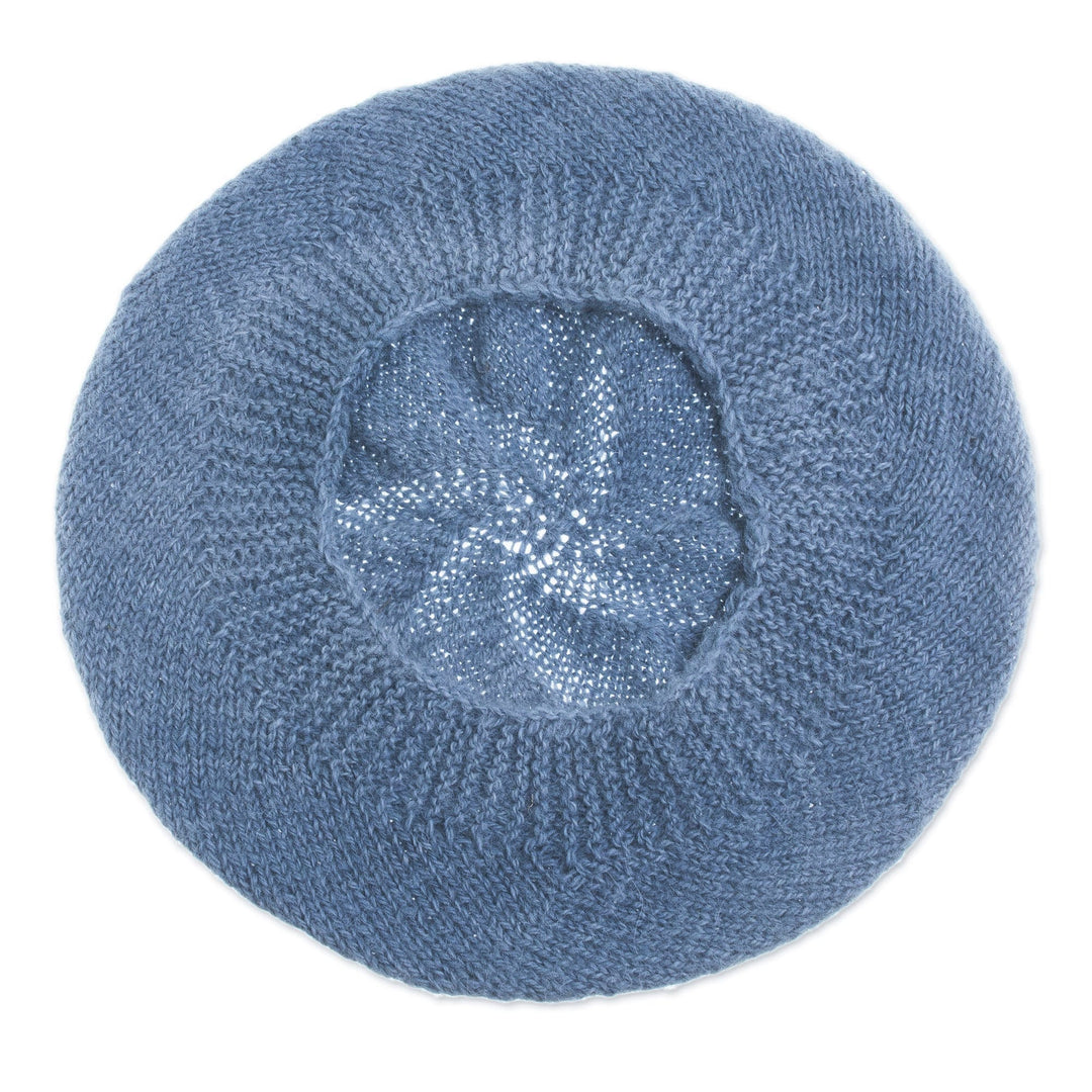 Knit 100% Alpaca Wool Beret in Cadet Blue from Peru - Parisian Andes in Cadet Blue