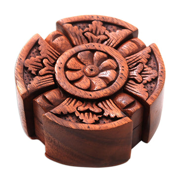 Floral Wood Puzzle Box Crafted in Bali - Floral Secret