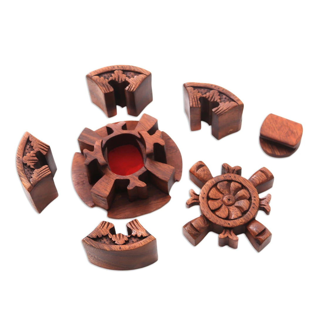 Floral Wood Puzzle Box Crafted in Bali - Floral Secret