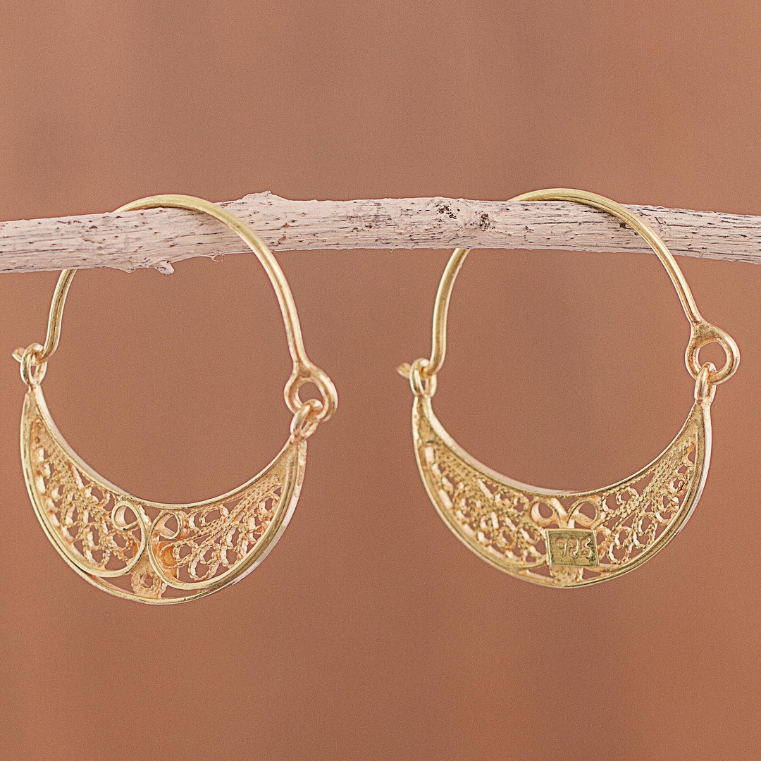 24k Gold Plated Sterling Silver Filigree Hoop Earrings - Gold Fiesta