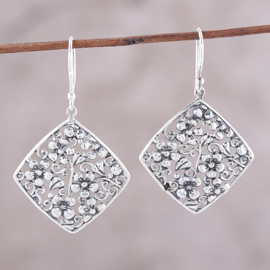 Sterling Silver Floral Diamonds Dangle Earrings - Garden Blooms