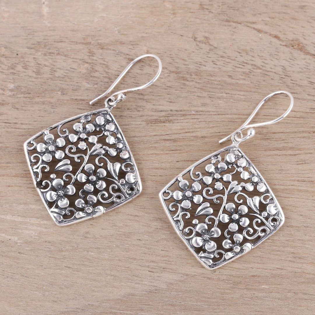Sterling Silver Floral Diamonds Dangle Earrings - Garden Blooms