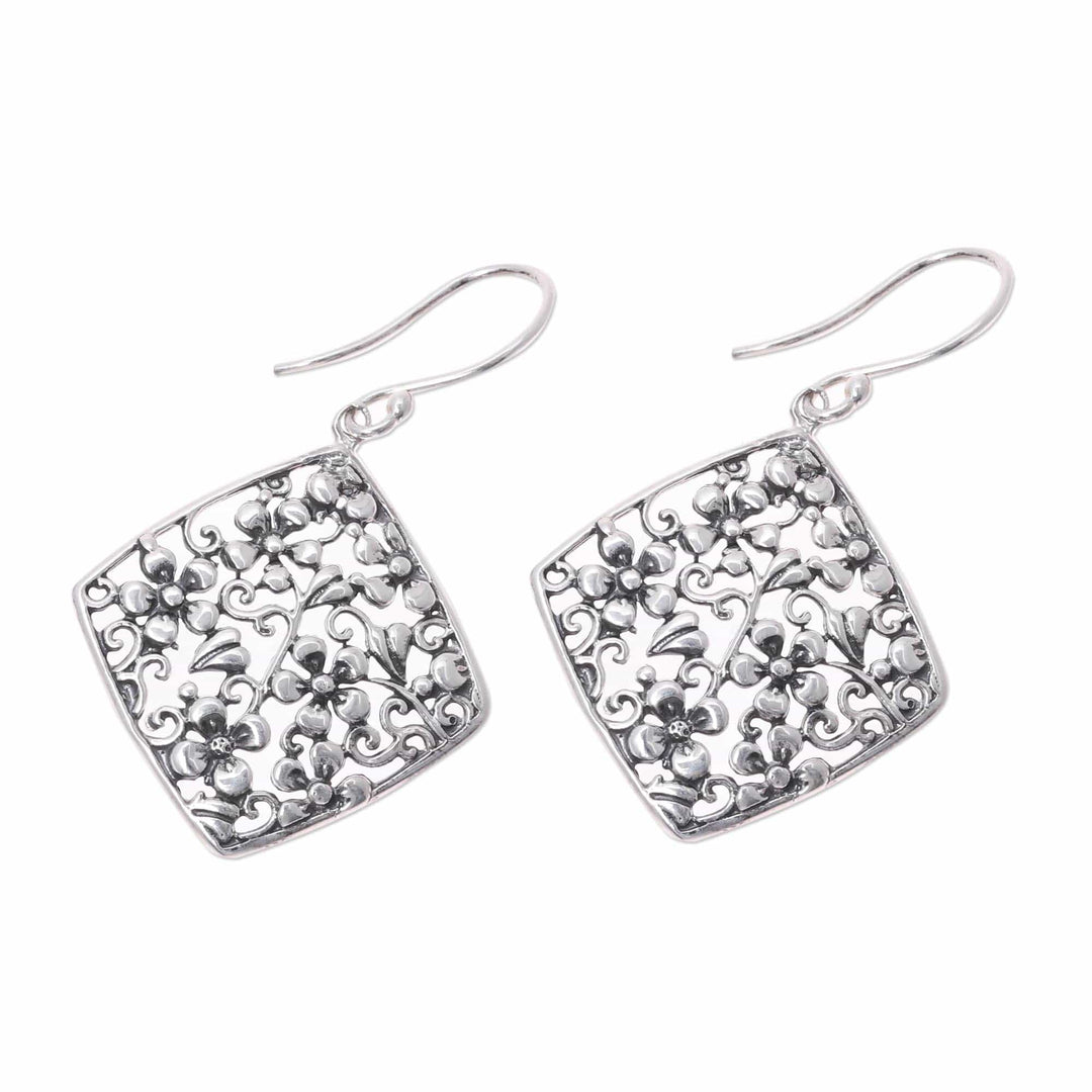 Sterling Silver Floral Diamonds Dangle Earrings - Garden Blooms
