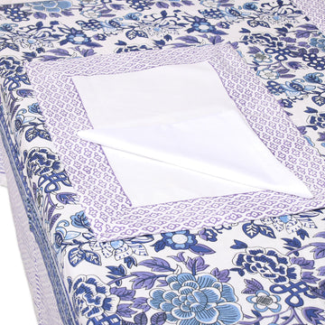 Floral Cotton Table Linen Set in Blue from India (Set for 6) - Royal Garden