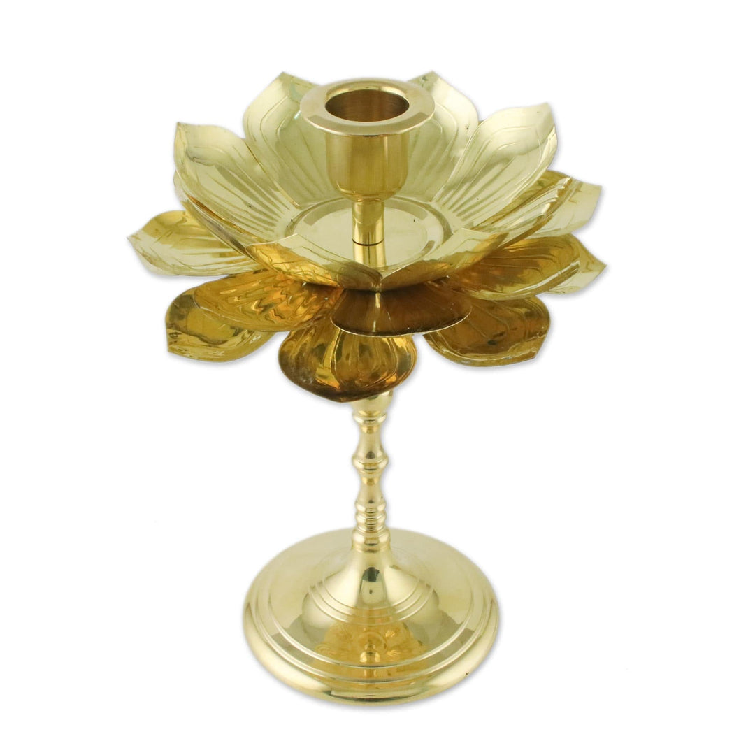 Brass Lotus Flower Table Decor Candlesticks (Pair) - Large Luminous Lotus