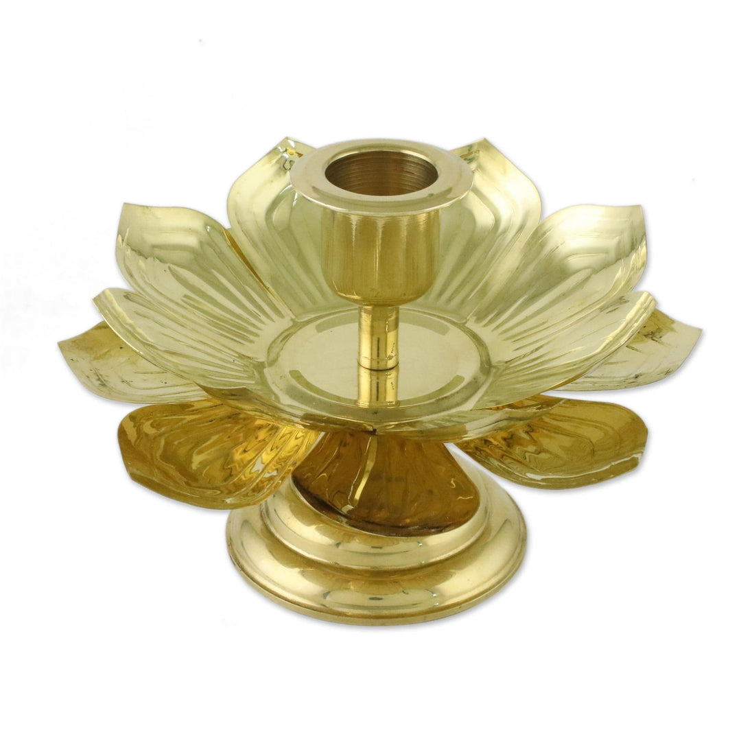 Brass Thai Lotus Blossom Candlesticks for Tapers (Pair) - Luminous Lotus