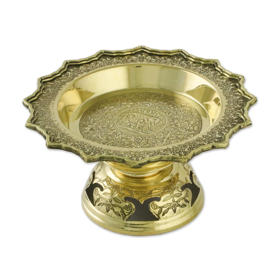 Brass Flower and Leaf Elephant Home Decorative Bowl - Forest Elephant