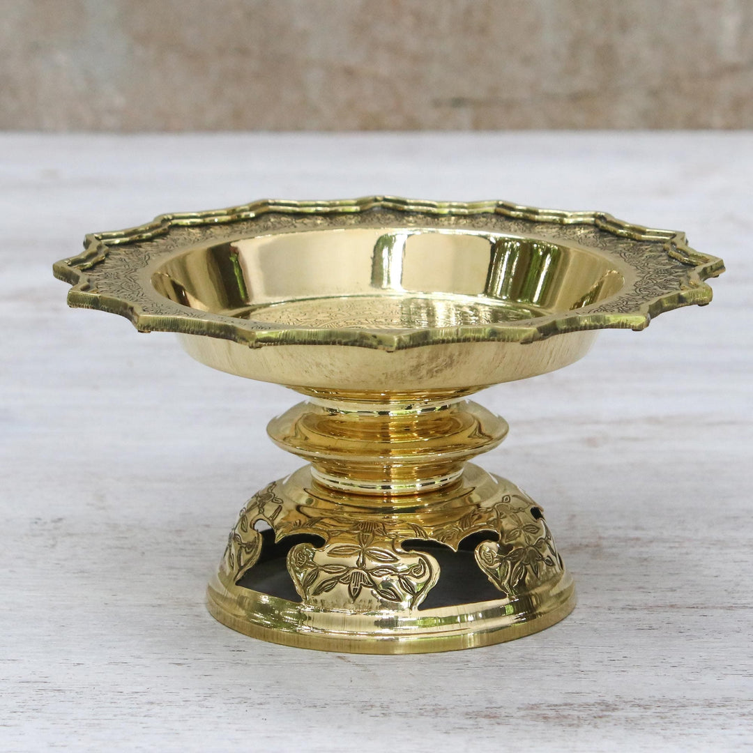 Brass Flower and Leaf Elephant Home Decorative Bowl - Forest Elephant