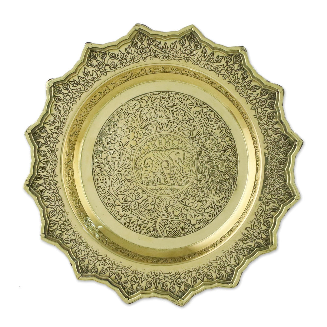 Brass Flower and Leaf Elephant Home Decorative Bowl - Forest Elephant