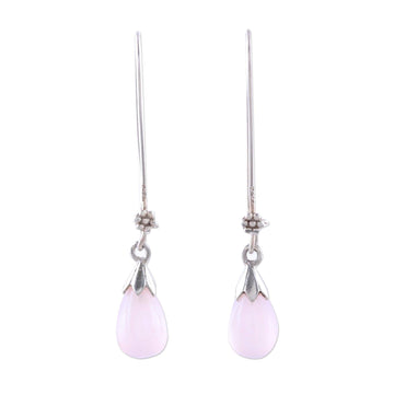 Pink Chalcedony and Sterling Silver Teardrop Dangle Earrings - Graceful Tear in Pink