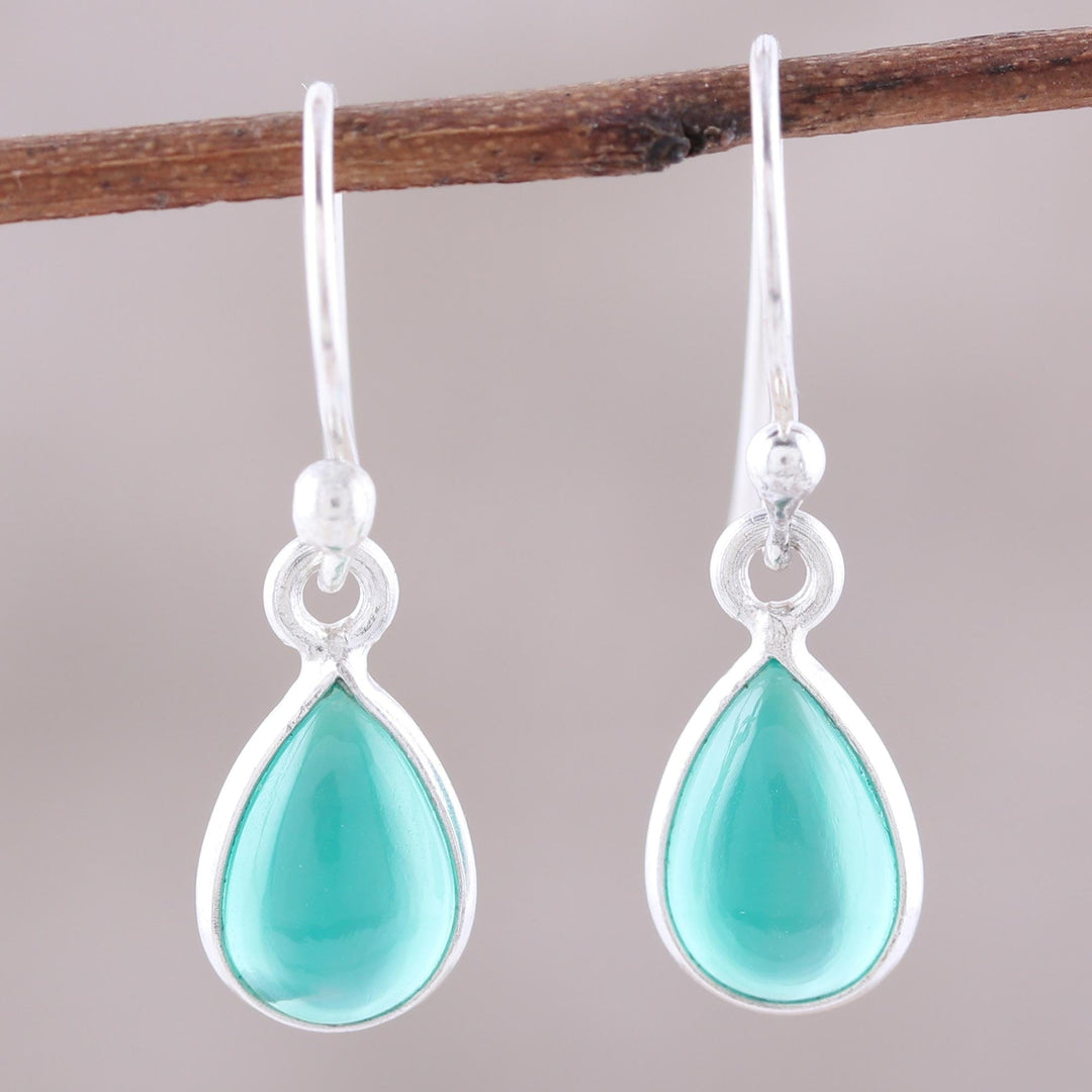 Green Onyx and Sterling Silver Teardrop Dangle Earrings - Gentle Tear in Green
