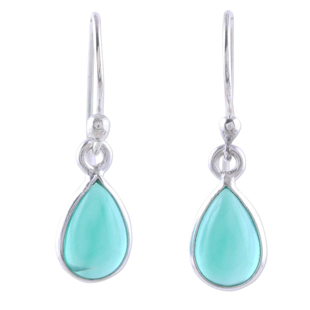 Green Onyx and Sterling Silver Teardrop Dangle Earrings - Gentle Tear in Green