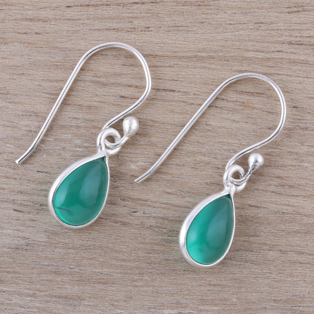 Green Onyx and Sterling Silver Teardrop Dangle Earrings - Gentle Tear in Green