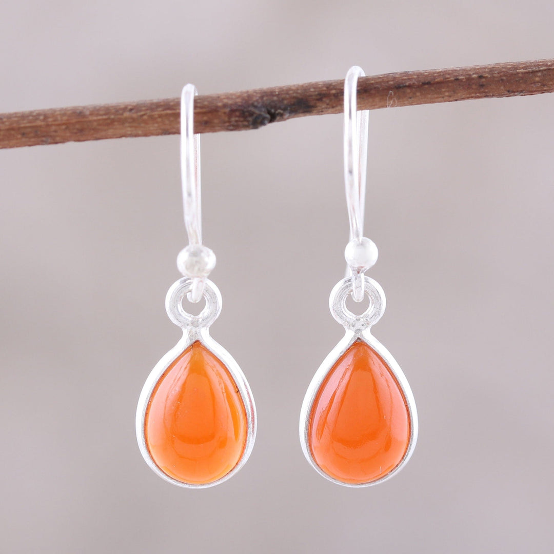 Carnelian and Sterling Silver Teardrop Dangle Earrings - Gentle Tear