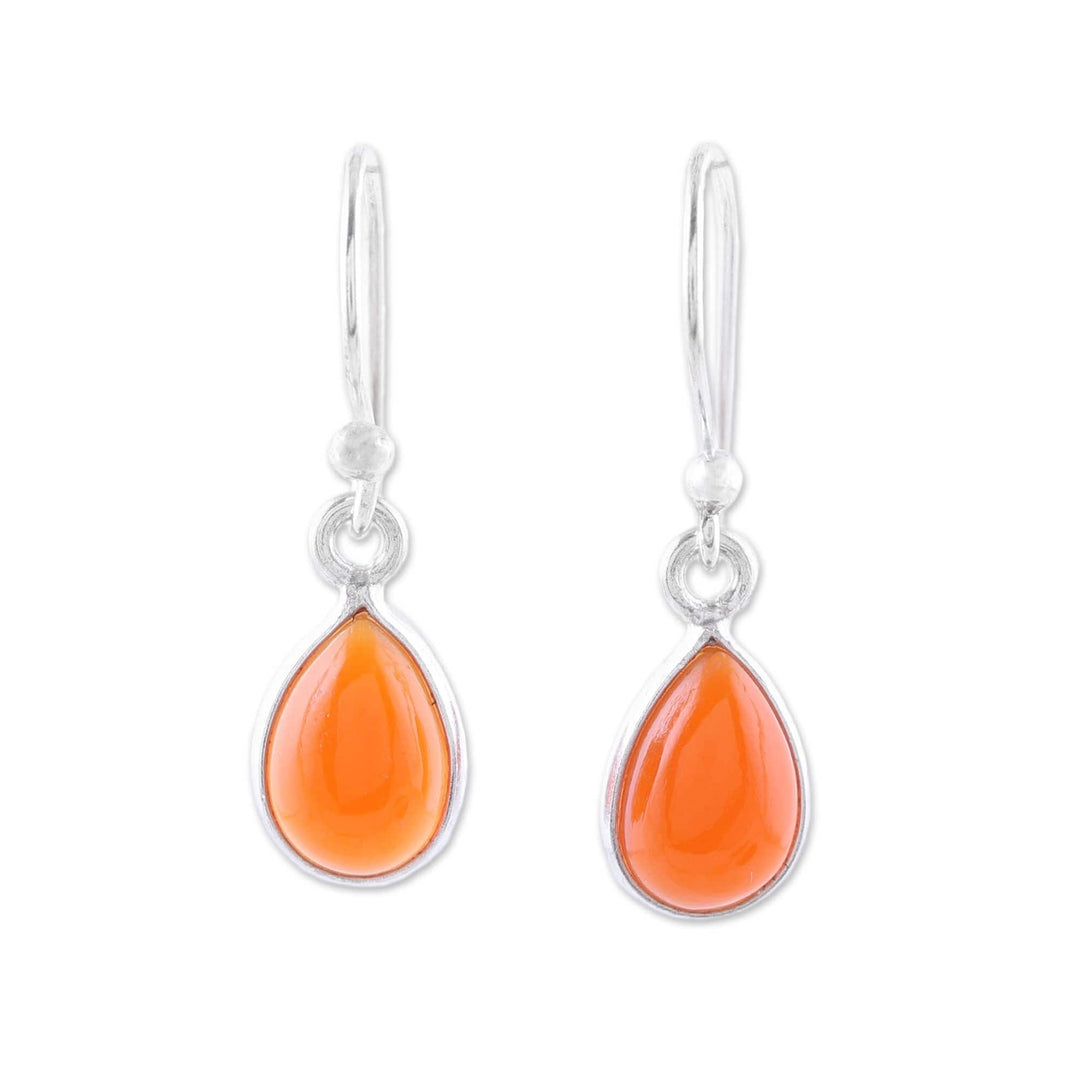 Carnelian and Sterling Silver Teardrop Dangle Earrings - Gentle Tear