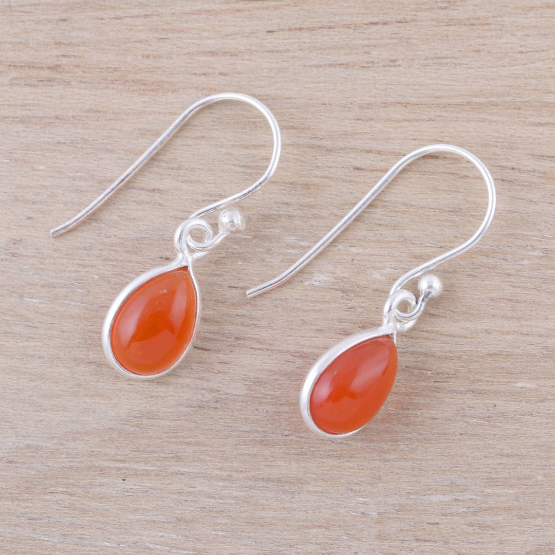 Carnelian and Sterling Silver Teardrop Dangle Earrings - Gentle Tear