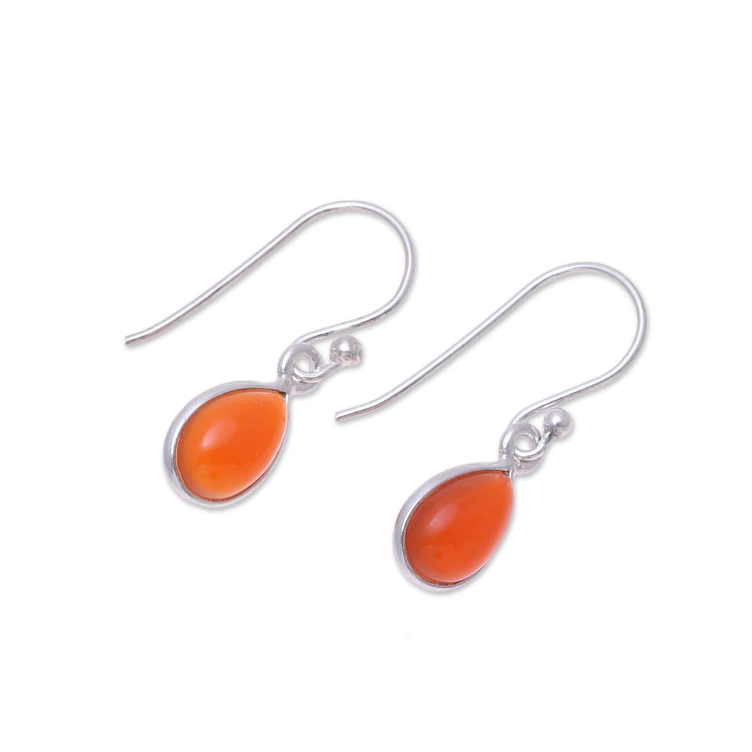 Carnelian and Sterling Silver Teardrop Dangle Earrings - Gentle Tear