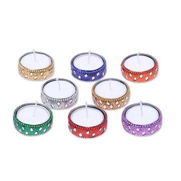 Sparkling Assorted Colors Resin-Coated Tea Lights (Set of 8) - Festive Colors