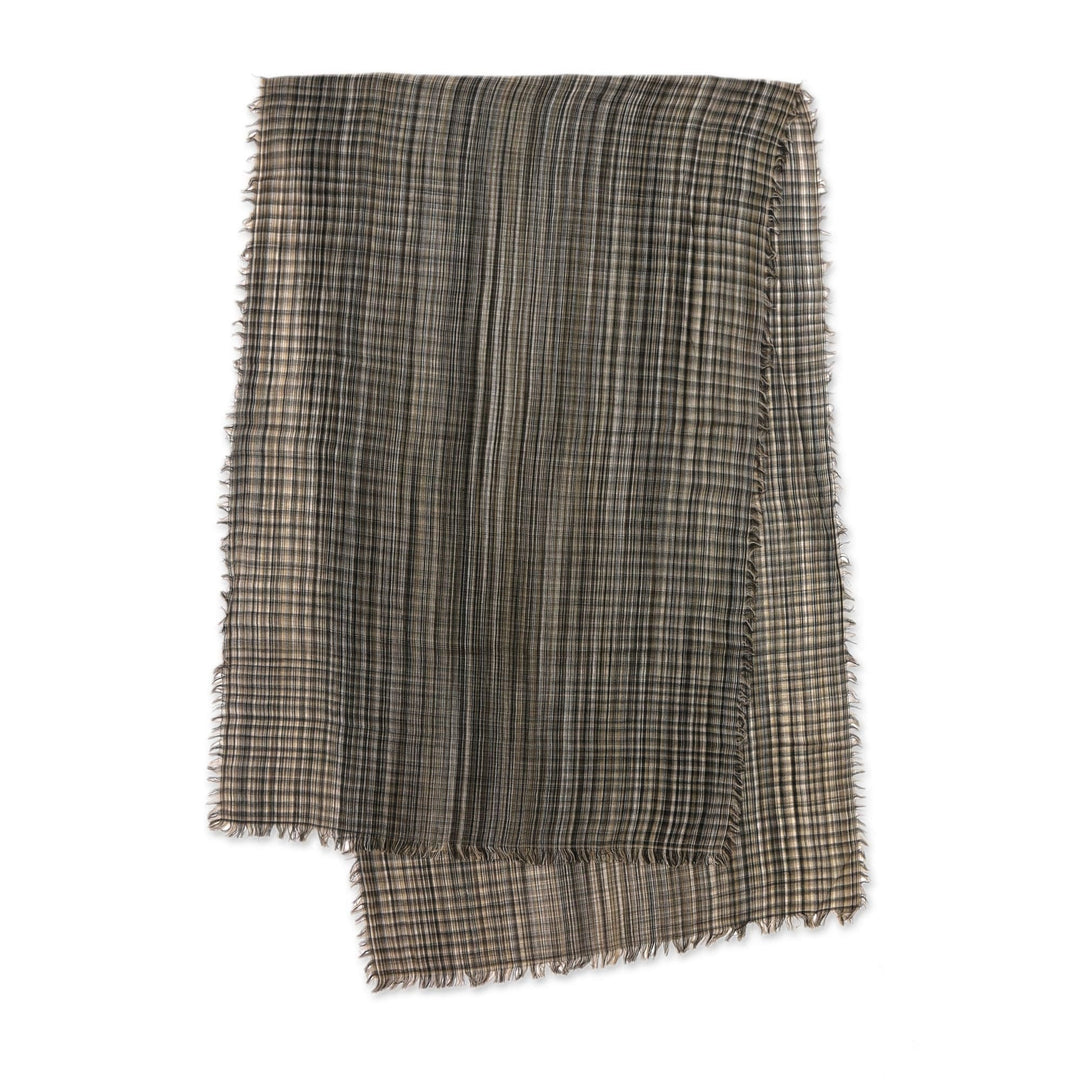 Greenish Grey Narrow Stripe Handwoven Cotton Shawl - City Stripe