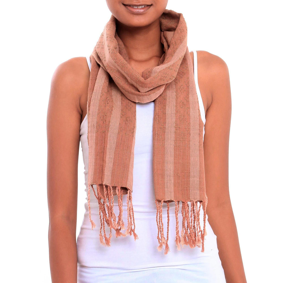 Shades of Brown Striped Handwoven Cotton Fringed Scarf - High Sierra